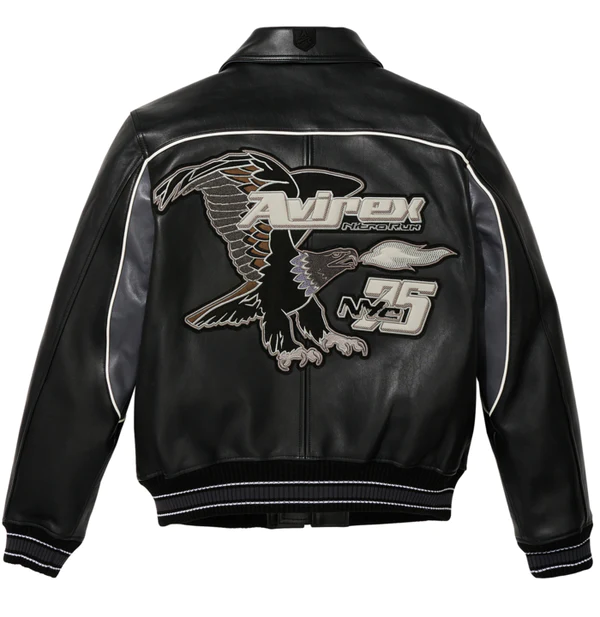 avirex nitro run varsity black leather jacket 2023
