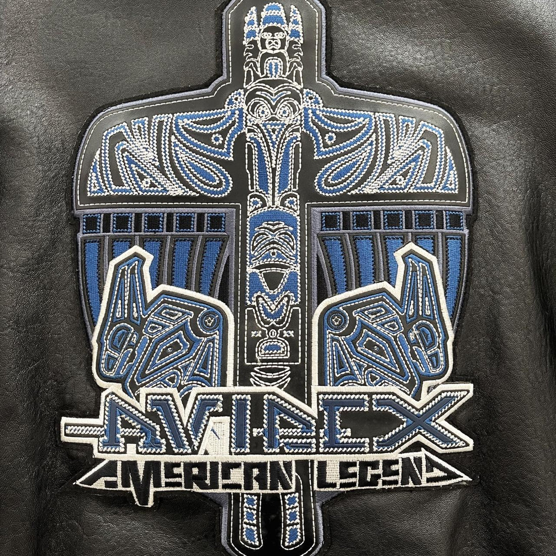 Avirex Grey Leather Letterman Jacket