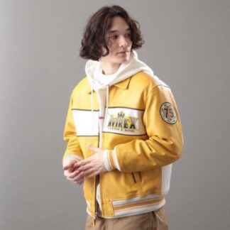 Avirex Yellow And White Leather Varsity Jacket.